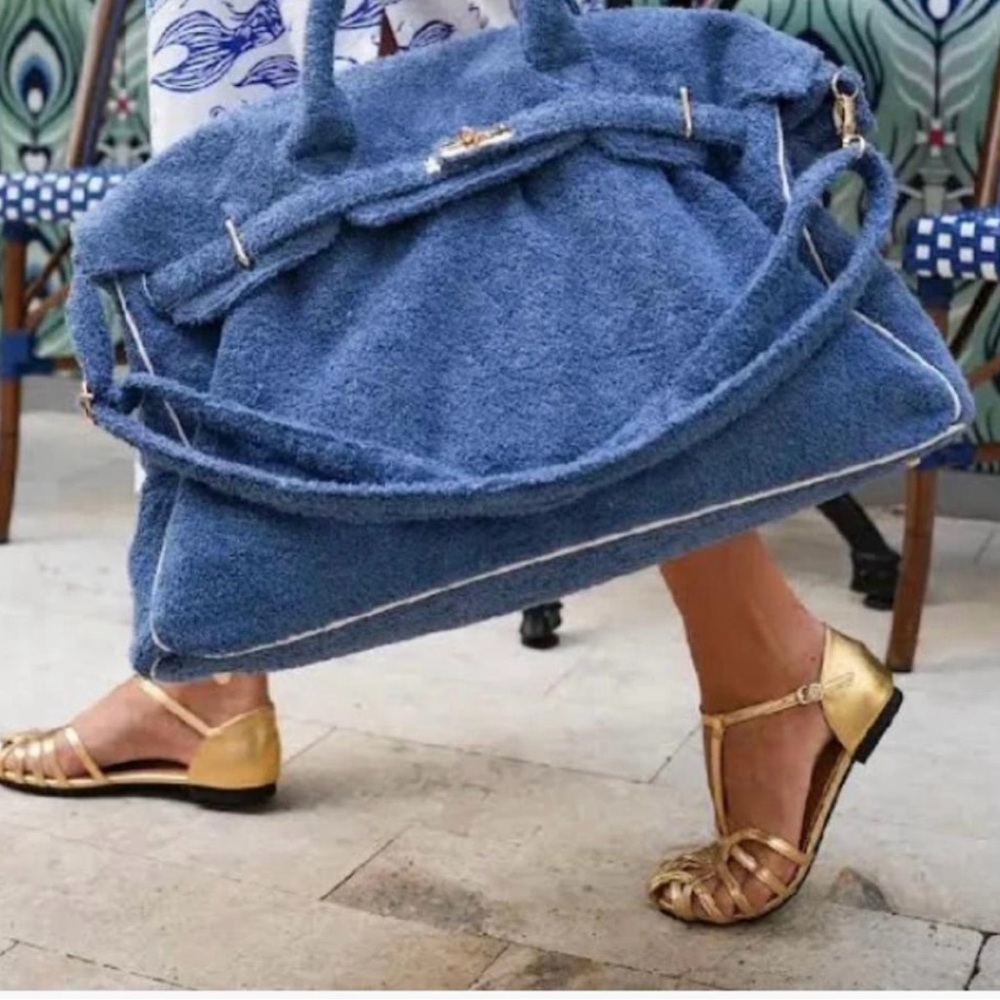Mint Blue Oversized Tote with Gold Hardware